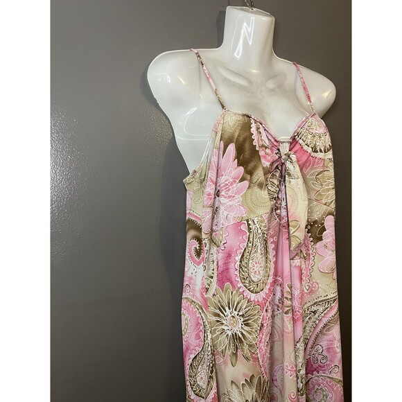 MKM Designs Dress Womens 1X Pink Brown Paisley Spaghetti Strap Bow Made USA - Picture 3 of 12